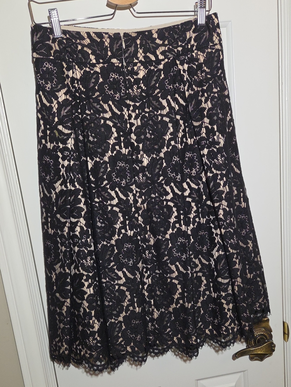 Eliza J Black Lace A-Line Skirt with Nude Underlay